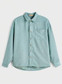 Forever 21 Men's Boxy Shirt With Revere Collar In Green
