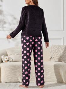 Lindo conjunto de pijama con estampado de corazones para mujer - Rosa - Ver 2