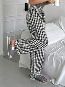 DAZY Plaid Trim Design Lounge Pants - Black and White - View 7