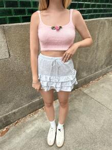 Forever 21 Áo ba lỗ bó sát họa tiết hoa 3D mùa hè cho nữ - trái cam - Xem 5