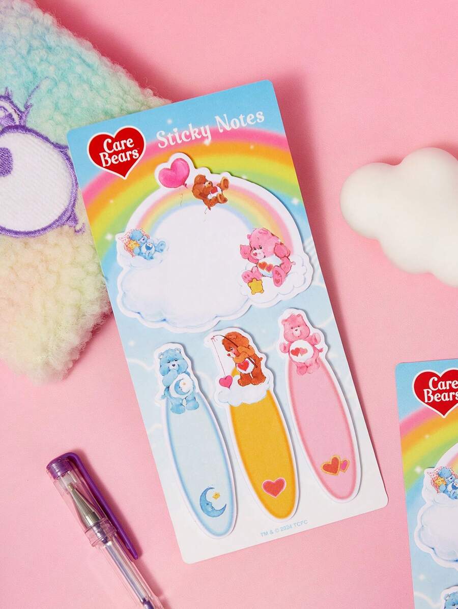 SHEIN X Care Bears 80 tờ giấy nhớ có thể tháo rời họa tiết gấu cầu vồng và hoạt hình, gấu Love-A-Lot, gấu Bedtime, gấu Tenderheart, quà tặng - Nhiều màu - Xem 1