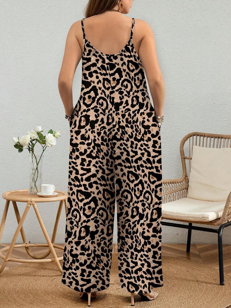 EMERY ROSE Mono casual y holgado con estampado de leopardo, talla grande, verano - Marrón - Añade 4