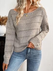 SHEIN LUNE Suéter de punto calado con hombros caídos