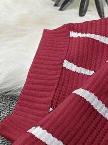 Calvaya Áo len dệt kim sọc cánh dơi cổ tròn cỡ lớn mùa hè, mặc thường ngày - Màu Đỏ Sâu - Xem 3