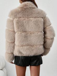 Chiquease Áo khoác mùa đông dài tay sang trọng màu trơn cho nữ - Màu be - Xem 2