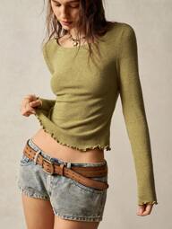 Bohemela Women's Solid Color Knit Crew Neck Long Sleeve Casual T-Shirt