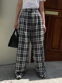 DAZY Pantalones casuales holgados de mujer a cuadros - Blanco y Negro - Ver 4