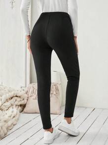 Chiquease 休闲前拉链保暖内衬紧身裤，秋冬季 - 黑色 - 查看 2