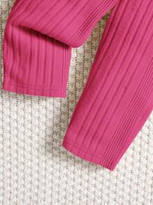 SHEIN Leap Crew 2pcs Baby Girls' Solid Color Simple Knitted Hoodie Sweater And Pants Set, Autumn/Winter - Hot Pink - View 5