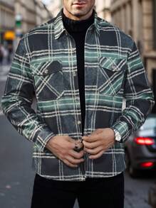 Manfinity Homme Men's Casual Plaid Shacket, Autumn - Green - View 5