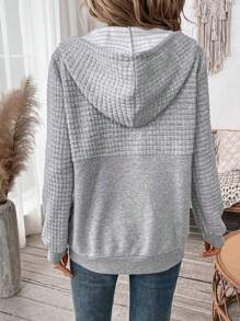 SHEIN LUNE Women's Casual Hooded Patchwork Long Sleeve Sweatshirt Jacket