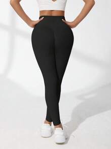 Yoga Basic 女士纯色高腰日常健身无缝紧身裤，运动