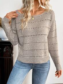 SHEIN LUNE Suéter de punto calado con hombros caídos