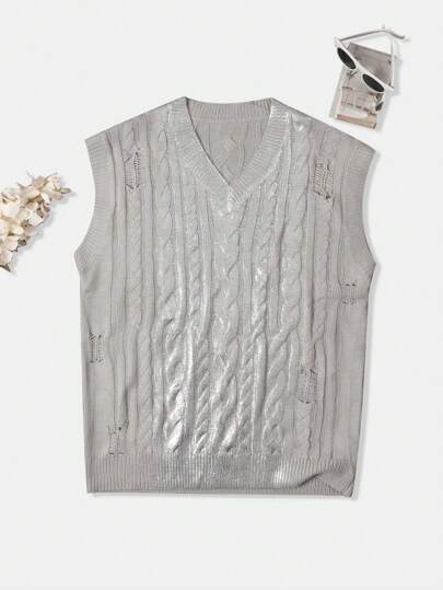 Manfinity EZcore Men's Solid Color Simple Sleeveless Knit Vest For Casual Wear