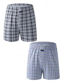2pcs/Pack Men's Plaid Loose Boxer Briefs - Multicolor - View 7