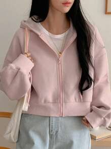 DAZY 女式短款宽松休闲羊毛连帽衫拉链运动衫夹克