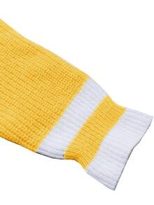 Chaqueta de punto casual de otoño de talla grande, tipo patchwork con bloqueo de color y 2 bolsillos - Amarillo - Ver 6