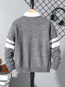 Tween Boys 灰色基本款套头衫，袖子上有 2 条对比色条纹，适合秋冬季、休闲家居和户外穿着