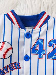 Chaqueta universitaria de dos tonos con gráfico de letras y chaqueta de béisbol de punto para niños de 6 meses a 3 años