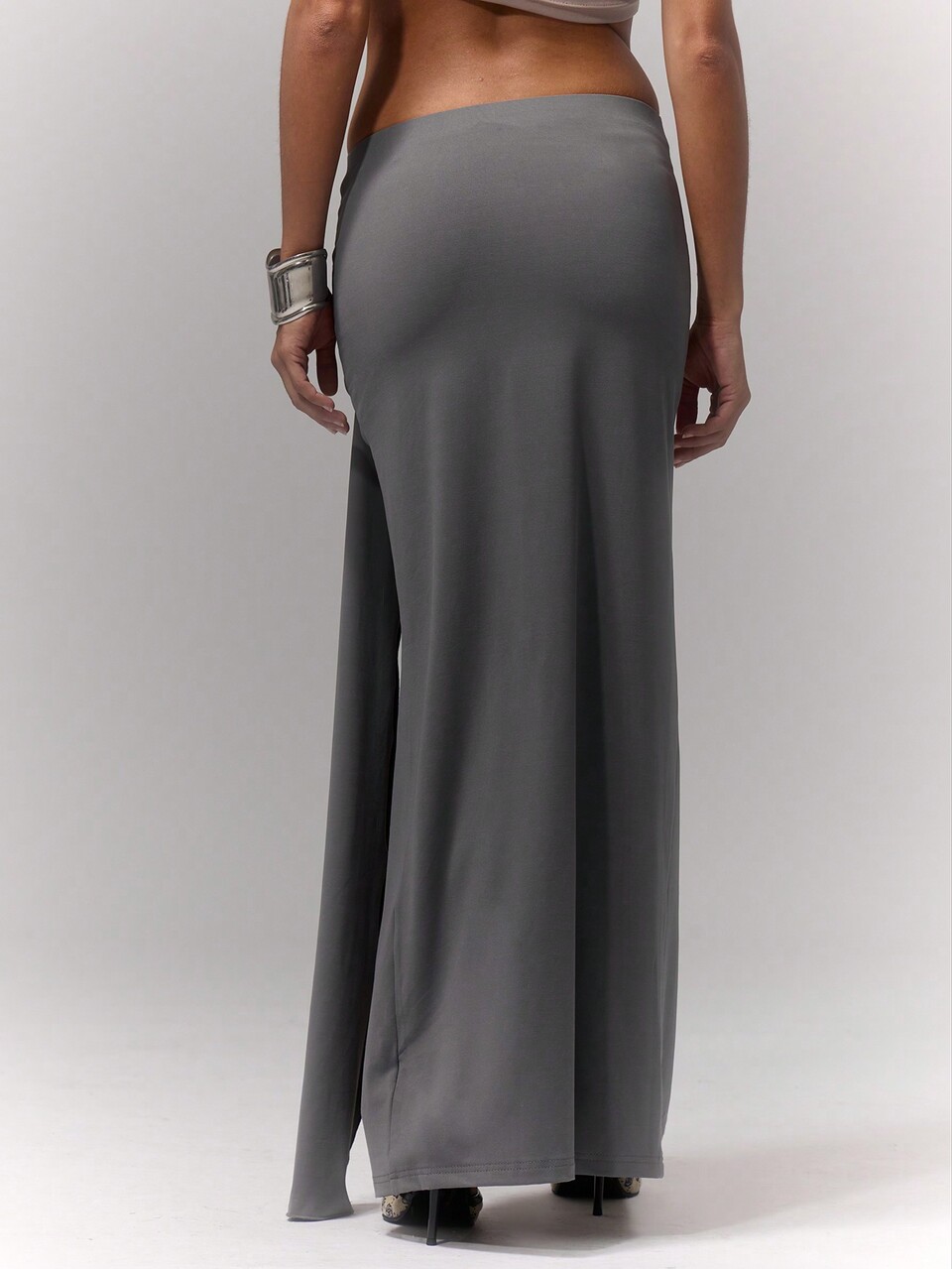 Falda larga elegante con drapeado y abertura lateral fruncida, ideal para primavera y verano, sexy y apropiada para fiestas