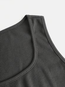 SHEIN Girlism 2pcs/Set Teen Girls Heather Gray Knitted Hoodie Cropped Sweater & Sleeveless Snug Fit Fish Tail Long Dress For Sports, Fleece, Thickened - Dark Grey - View 7