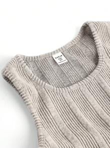 Camiseta asimétrica de punto acanalado con cuello cisne fruncido ajustada para niñas preadolescentes - Beis - Ver 4