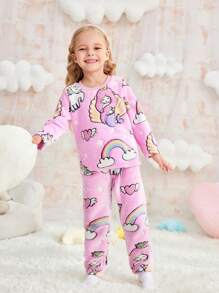 Young Girls Mermaid Glow-In-The-Dark Print Fleece Pajama Set, Pink - Pink - View 4