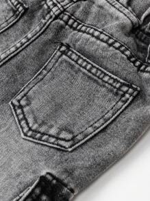 SHEIN Playful Pals 女婴时尚休闲洗水牛仔直筒短裤 - 深灰色 - 查看 5