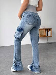 SHEIN Quần Jeans Jeans Denim Thường Ngày Cho Bà Bầu Có Cạp Thun, Quần Jeans - Nhiều màu - Xem 2