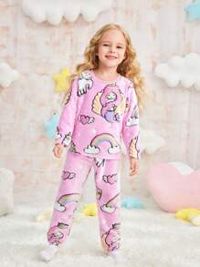 Young Girls Mermaid Glow-In-The-Dark Print Fleece Pajama Set, Pink - Pink - View 1