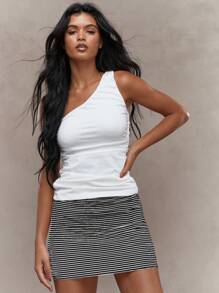 MISSGUIDED Minifalda deportiva de licra con rayas y pantalón corto incorporado - Blanco y Negro - Ver 4