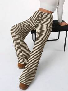 SHEIN EZwear Damskie, Paskowane, Luźne, Proste Spodnie Casualowe