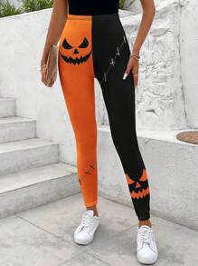 SHEIN LUNE Quần legging in họa tiết Halloween cho nữ, mùa hè - Nhiều màu - Xem 4
