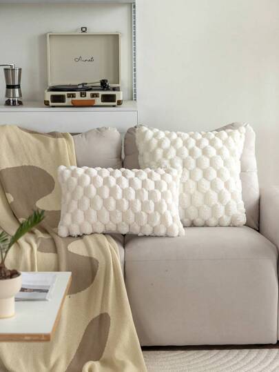 SHEIN 1 件波西米亚风格毛绒龟壳图案白色枕套，适合客厅、卧室、户外使用，适合所有季节圣诞节作为节日礼物