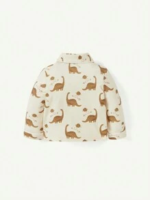 Cozy Pixies 2pcs Newborn Baby Boy Cartoon Dinosaur Print Collared Top And Pants Set