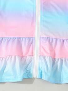 Jaqueta com zíper de cor gradiente para meninas com bainha de babados fofos, uso casual para primavera, verão, outono - Multicolorido - Ver 4