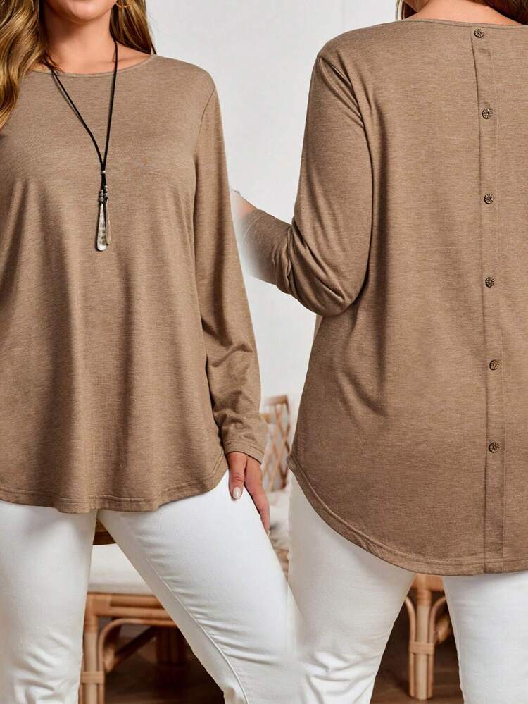 Plus Size Fall Women  Solid Round Neck Long Sleeve Casual T-Shirt,Spring/Summer/Vacation