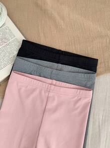 SHEIN LMoss Kids LMoss 女婴弹性腰带字母印花休闲紧身裤 - 彩色 - 查看 3