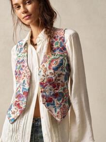 Bohemela Floral Jacquard Casual Vest Jacket Boho Vacation Retro Braid In Fall/Winter