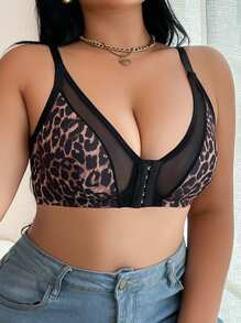Sujetador frontal cómodo con estampado de leopardo para tallas grandes