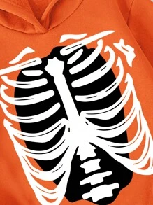 2pcs/Set Young Boy Long Sleeve Skeleton Print Hooded Top And Pants - Multicolor - View 4