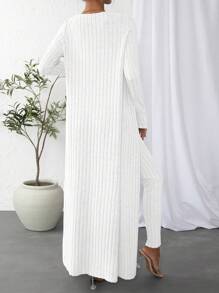 SHEIN Essnce طقم محبوك للنساء 3 قطع: صدرية رقبة دائرية، كارديجان، وبنطلون ضيق خصر عالي - أبيض - مشاهدة 2