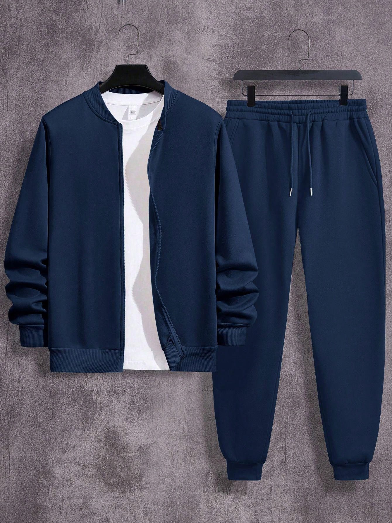 2pcs Men's Solid Long Sleeve Baseball Jacket And Drawstring Waist Pants Casual Set, Autumn/Winter