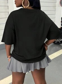 SHEIN Slayr 大码女式姜饼印花宽松休闲落肩 T 恤，夏季