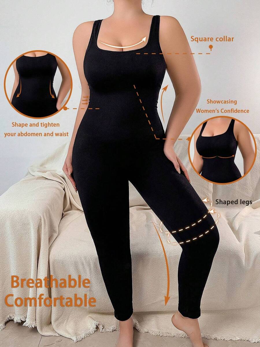 1pc Plus Size Seamless Shaping Bodysuit With High Waist And Slimming For Women - Black - View 1