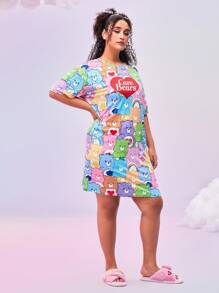 SHEIN X Care Bears Camisón de manga corta con estampado de corazón y osito, con efecto superpuesto, de estilo Y2K, tallas grandes y colorido - Multicolor - Ver 7