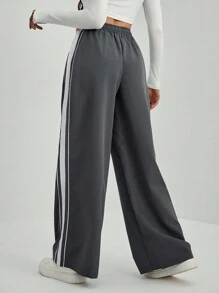 SHEIN Tall Women's Casual Sports Stripe Textured Trim Sweatpants - Grey - View 3