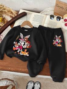 SHEIN Baby Girl Casual Cartoon Pattern Crew Neck Sweatshirt Warm Outfit, Suitable For Autumn & Winter