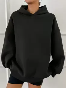 DAZY Thermal Lined Pullover Hooded Sweatshirt, Women Blank Hoodie, Fall Clothes, Thermal Lined - Black - View 5