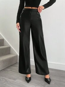 SHEIN X Belinda SHEIN Essnce Women's Casual Straight-Leg Trousers, Chic Street Style Versatile Pants